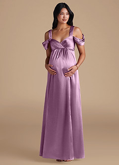Azazie Rhea Maternity Bridesmaid Dresses A-Line Pleated Metallic Satin Floor-Length Dress image6