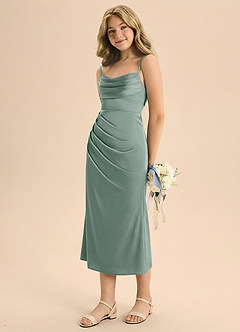 Azazie Mai Junior Silver Sage Sheath Sweetheart Neckline Stretch Satin Dress image2