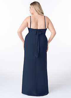 Azazie Mai Robes de demoiselle d'honneur Robe Fourreau en Mousseline de soie Plissée Bleu Marine Foncé image8