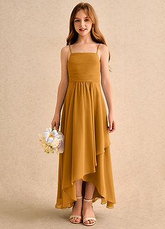 Azazie Twilight Dance Girls Formal Blumenmädchenkleider A-Linie Plissee Chiffon Kleid Butterscotch image3