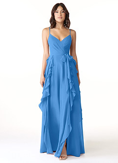 Azazie Peyton Vestidos de damas de honor Vestido de Azul Grisaceo de Gasa de Corte en A con Volante image5