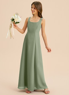 Azazie Lambie Junior Pistachio A-Line Pleated Chiffon Dress image3