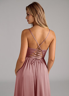 Azazie Aaida Bridesmaid Dresses Dusty Rose A-Line Corset Stretch Satin Dress image2