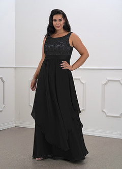 Azazie Xella Mère de la mariée Robes Robe Trapèze en Mousseline de soie Dentelle Noir image7
