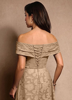 Azazie New Britain Mother of the Bride Dresses Champagne A-Line Pleated Floral Burnout Dress image8