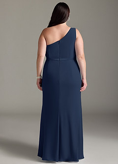 Azazie Liza Bridesmaid Dresses Dark Navy Mermaid One Shoulder Chiffon Dress image7