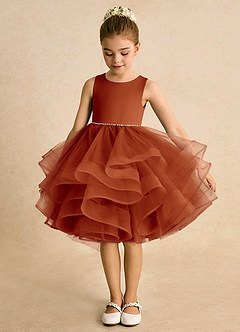 Azazie Tinie Flower Girl Dresses Paprika Ball-Gown Bow Tulle Dress image5
