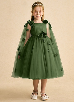 Azazie Staria Abiti da Ragazza di Fiori Abito Principessa in Tulle Increspato Oliva image6