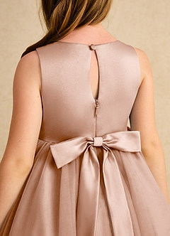 Azazie Prima Flower Girl Dresses Champagne Rose A-Line Bow Tulle Dress image6