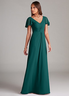 Azazie Soren Bridesmaid Dresses Peacock A-Line Ruched Chiffon Dress image4