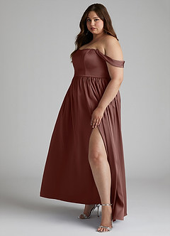 Azazie Morana Bridesmaid Dresses Espresso A-Line Off the Shoulder Stretch Satin Convertible Dress image13