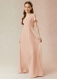 Azazie Induh Junior Robe Trapèze en Mousseline de soie Rayé Rose Perle image3