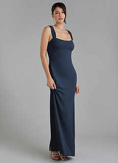 Azazie Ariel Bridesmaid Dresses Dark Navy Mermaid Square Neckline Premium Stretch Jersey Dress image6