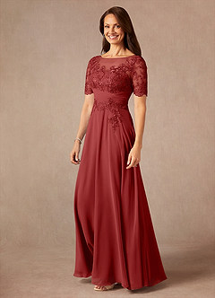 Azazie Raissa Mother of the Bride Dresses Rust A-Line Lace Chiffon Dress image3