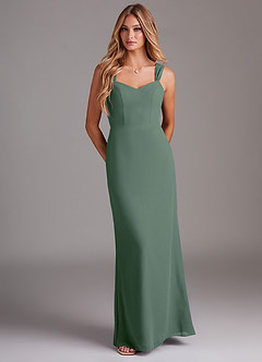 Azazie Denice Bridesmaid Dresses Eucalyptus Sheath Pleated Chiffon Dress image1