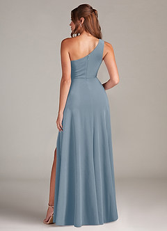 Azazie Brooke Bridesmaid Dresses Dusty Blue A-Line One Shoulder Velvet Dress image5