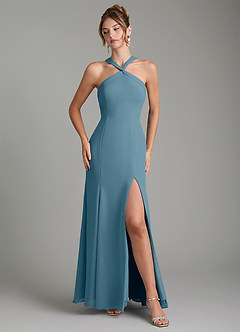 Azazie Rue Bridesmaid Dresses Bermuda A-Line Halter Chiffon Dress image4