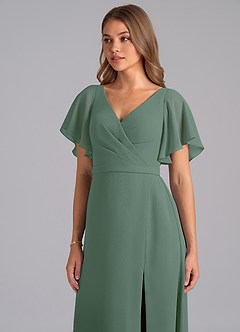 Azazie Ambrosia Bridesmaid Dresses Eucalyptus A-Line Pleated Chiffon Dress image7