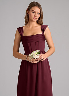 Azazie Hattie Bridesmaid Dresses Cabernet A-Line Corset Stretch Satin Dress image6
