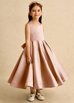Azazie Babs Flower Girl Dresses Champagne Rose Ball-Gown Pleated Matte Satin Dress image3