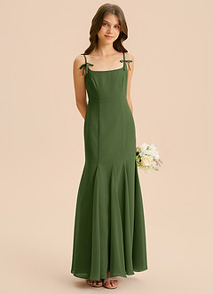 Azazie Evey Junior Syrena Pofałdowany Szyfon Długość podłogi Młodsza druhna Sukienka image4