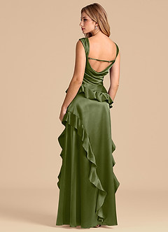 Azazie Sloane Brudtärnklänningar Klä av A-Linje i Metallisk satin Älskling Halsringning Oliv image2