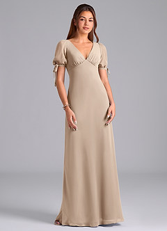 Azazie Pheby Bridesmaid Dresses Taupe A-Line Pleated Chiffon Dress image4