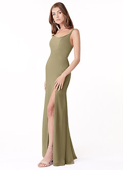 Azazie Salma Robes de demoiselle d'honneur Robe Fourreau en Mousseline de soie Fente Latérale Vert Mousse image3