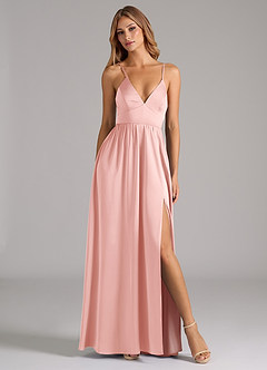 Azazie Aaida Robes de demoiselle d'honneur Robe Trapèze en Satin extensible Corset Rose Poudré image5