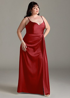 Azazie Brielle Robes de demoiselle d'honneur Robe Trapèze en Satin extensible Bretelles spaghetti Grenade image9