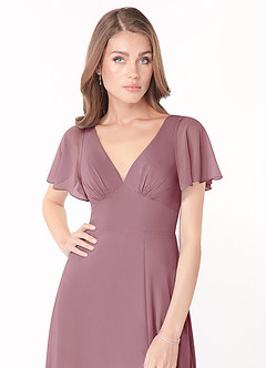 Azazie Kimber Bridesmaid Dresses Vintage Mauve A-Line Flounce Sleeve Chiffon Dress image5