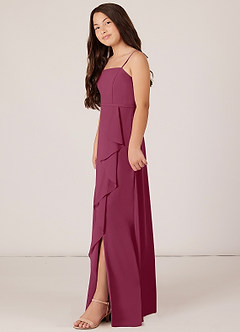 Azazie Kaylee Junior Mulberry A-Line with Belt Chiffon Dress image3