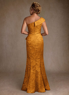 Azazie Hampton Kleider für die Brautmutter Meerjungfrau-Linie One-Shoulder Blumen-Burnout Kleid Butterscotch image3