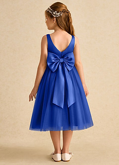 Azazie Firefly vestidos de niña de las flores Vestido de Azul Real de Satin Mate de Corte En A con Lazo image5