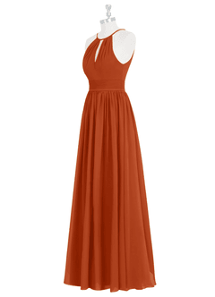 Azazie Cherish Vestidos de damas de honor Vestido de Naranja Quemada de Gasa de Corte en A con Plisado image8