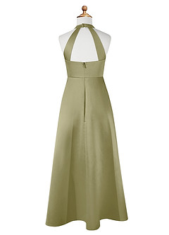 Azazie Laurel Junior Robe Trapèze en Mat Satiné Vert Mousse image7