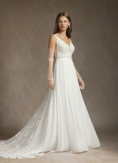 Azazie Cerelia Abiti da Sposa Abito A-Line in Chiffon Lustrini Diamante Bianco Nudo image1