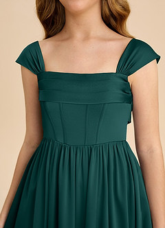 Azazie Hattie Junior Pine A-Line Pleated Stretch Satin Dress image9