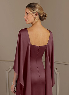 Azazie Eli Mother of the Bride Dresses Sangria Sheath Boatneck Stretch Satin Dress image6