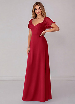 Azazie Fatima Bridesmaid Dresses Scarlet A-Line with Pockets Chiffon Dress image4