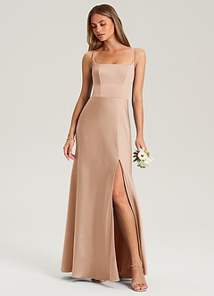 Azazie Lidia Bridesmaid Dresses English Rose Mermaid Side Slit Stretch Satin Dress image1