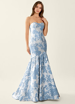 Jacinta Blue Floral Jacquard wrap Mermaid Prom Dress image4