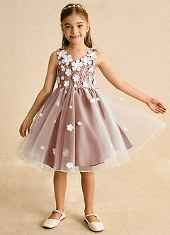 Azazie Junebug vestidos de niña de las flores Vestido de Marfil Castaño de Tul de Princesa con Encaje image8