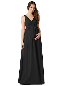 Azazie Yetta Maternity Bridesmaid Dresses A-Line V-Neck Gathered Chiffon Floor-Length Dress image2