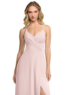 Azazie Davis Bridesmaid Dresses Blushing Pink A-Line V-Neck Chiffon Dress image4