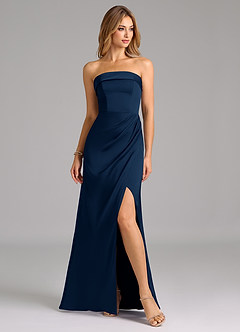 Azazie Aretha Brautjungfernkleider Wandelbar A-Linie Schulterfrei Stretch-Satin Kleid Dunkelmarine image5