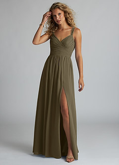 Azazie Aziza Bridesmaid Dresses Willow Green A-Line V-Neck Pleated Chiffon Dress image2