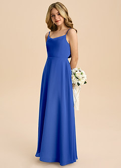 Azazie Shale Junior Royal Blue A-Line Bow Chiffon Dress image6