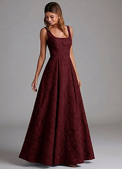 Azazie Amalie Bridesmaid Dresses Cabernet A-Line Pleated Floral Burnout Dress image5