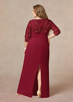 Azazie Joan Abiti per la Madre della Sposa Abito Tubino in Chiffon con Scollo a V in Pizzo Borgogna image7